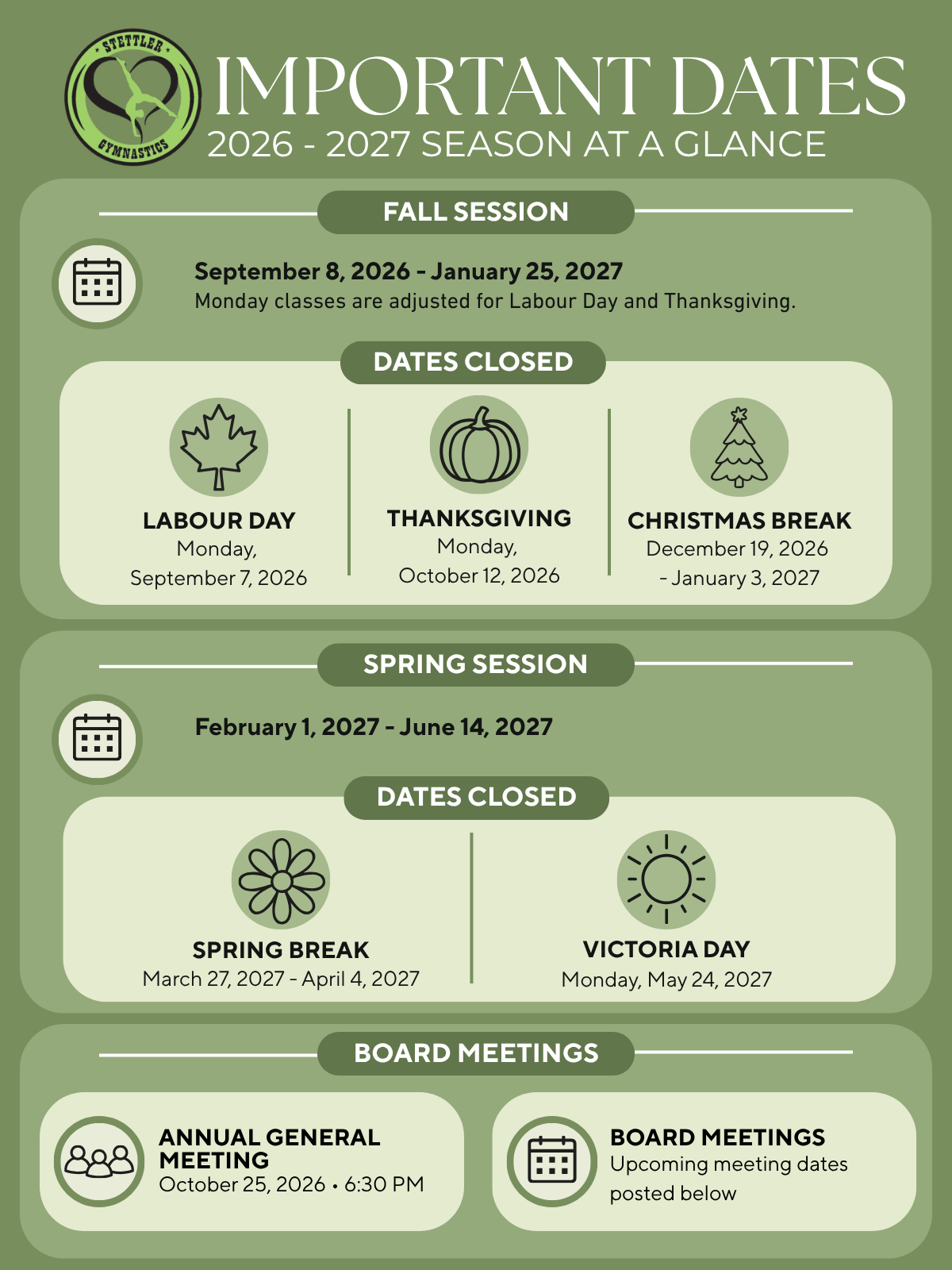 Stettler Gymnastics Club important dates